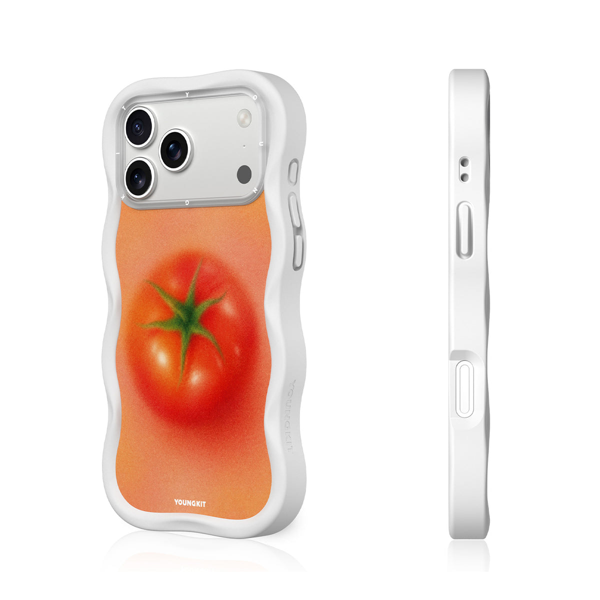 YOUNGKIT Funda Wavy para iPhone 17 Pro Max/18 Pro Max Compatible con MagSafe, Tomate, Blanco Cloud Dance