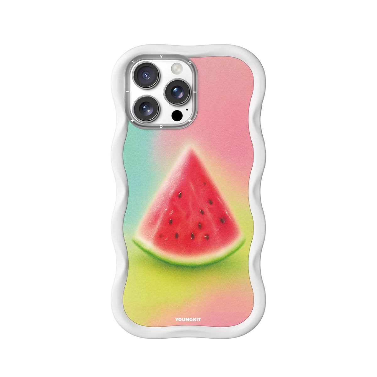 YOUNGKIT Funda CHD4 Summer Wavy para iPhone 16 Pro Max Compatible con MagSafe, Marco de Silicona y Trasera Removible, Sandía, Blanco Cloud Dance