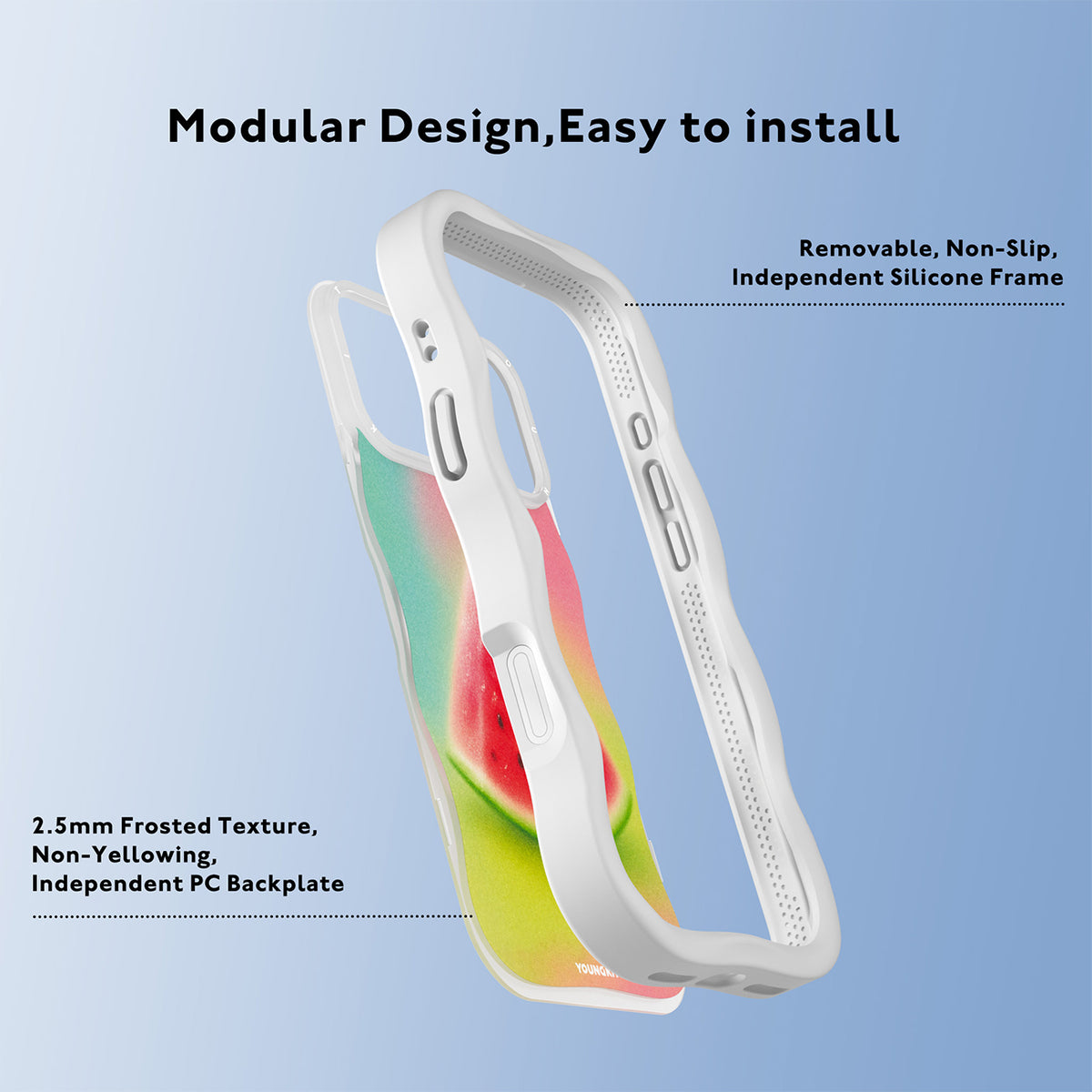 YOUNGKIT Funda CHD4 Summer Wavy para iPhone 16 Pro Max Compatible con MagSafe, Marco de Silicona y Trasera Removible, Sandía, Blanco Cloud Dance