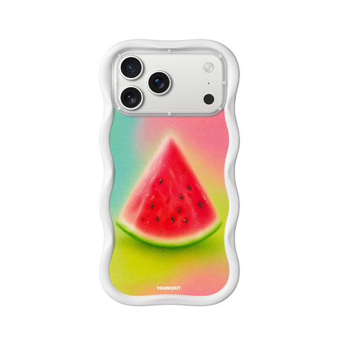 YOUNGKIT Funda CHD4 Summer Wavy para iPhone 17 Pro Compatible con MagSafe, Marco de Silicona y Trasera Removible, Sandía, Blanco Cloud Dance