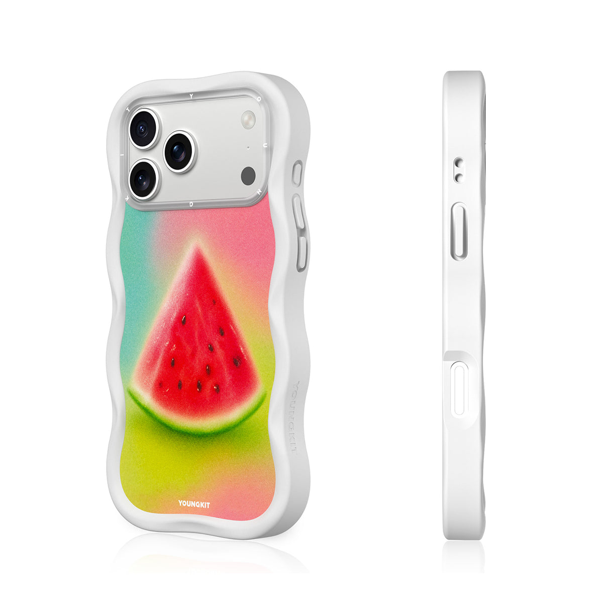 YOUNGKIT Funda Wavy para iPhone 17 Pro Max/18 Pro Max Compatible con MagSafe, Sandía, Blanco Cloud Dance
