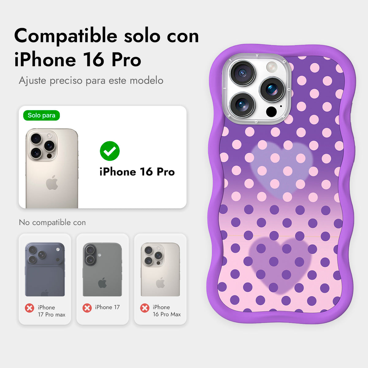 YOUNGKIT Funda CHD4 Sweetheart Wavy para iPhone 16 Pro Compatible con MagSafe, Marco de Silicona y Trasera Removible, Morado Fantasía, Lavanda