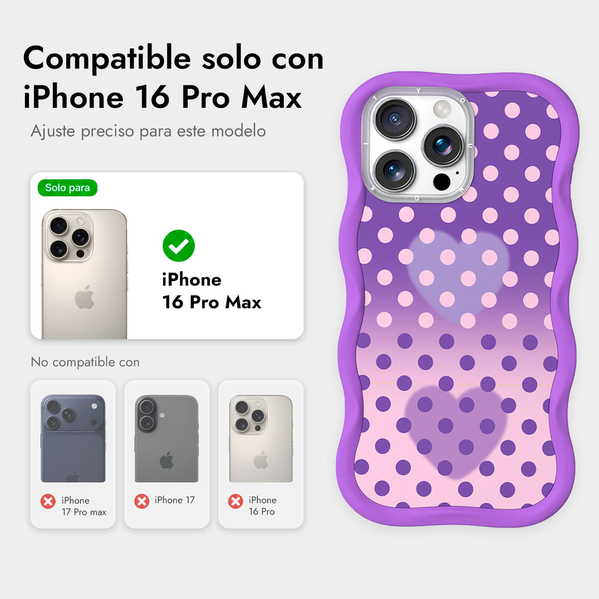 YOUNGKIT Funda CHD4 Sweetheart Wavy para iPhone 16 Pro Max Compatible con MagSafe, Marco de Silicona y Trasera Removible, Morado Fantasía, Lavanda