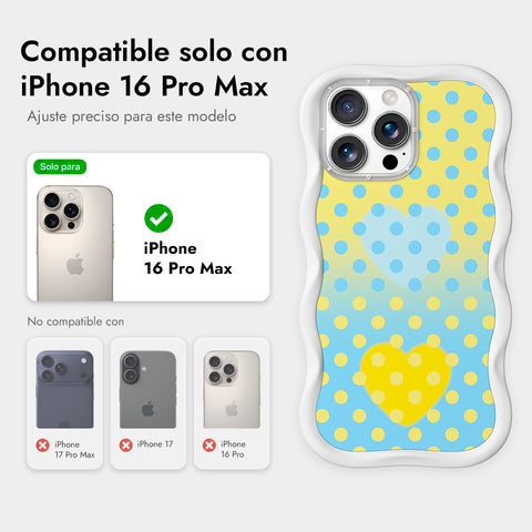 YOUNGKIT Funda CHD4 Sweetheart Wavy para iPhone 16 Pro Max Compatible con MagSafe, Marco de Silicona y Trasera Removible, Crema Azul, Blanco Cloud Dance