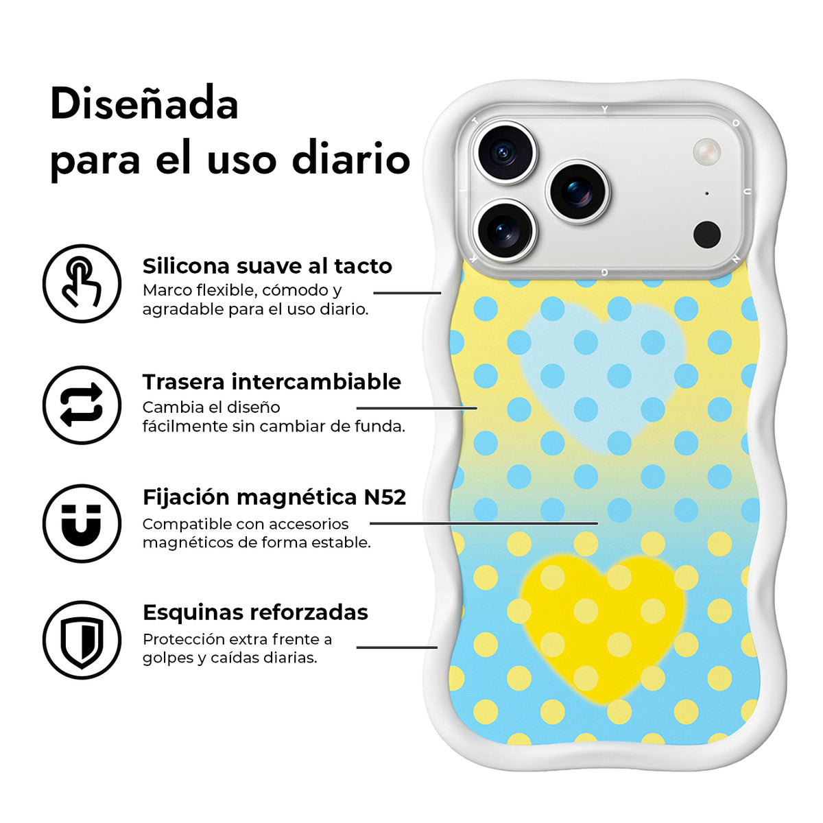 YOUNGKIT Funda Wavy para iPhone 17 Pro Max/18 Pro Max Compatible con MagSafe, Crema Azul, Blanco Cloud Dance