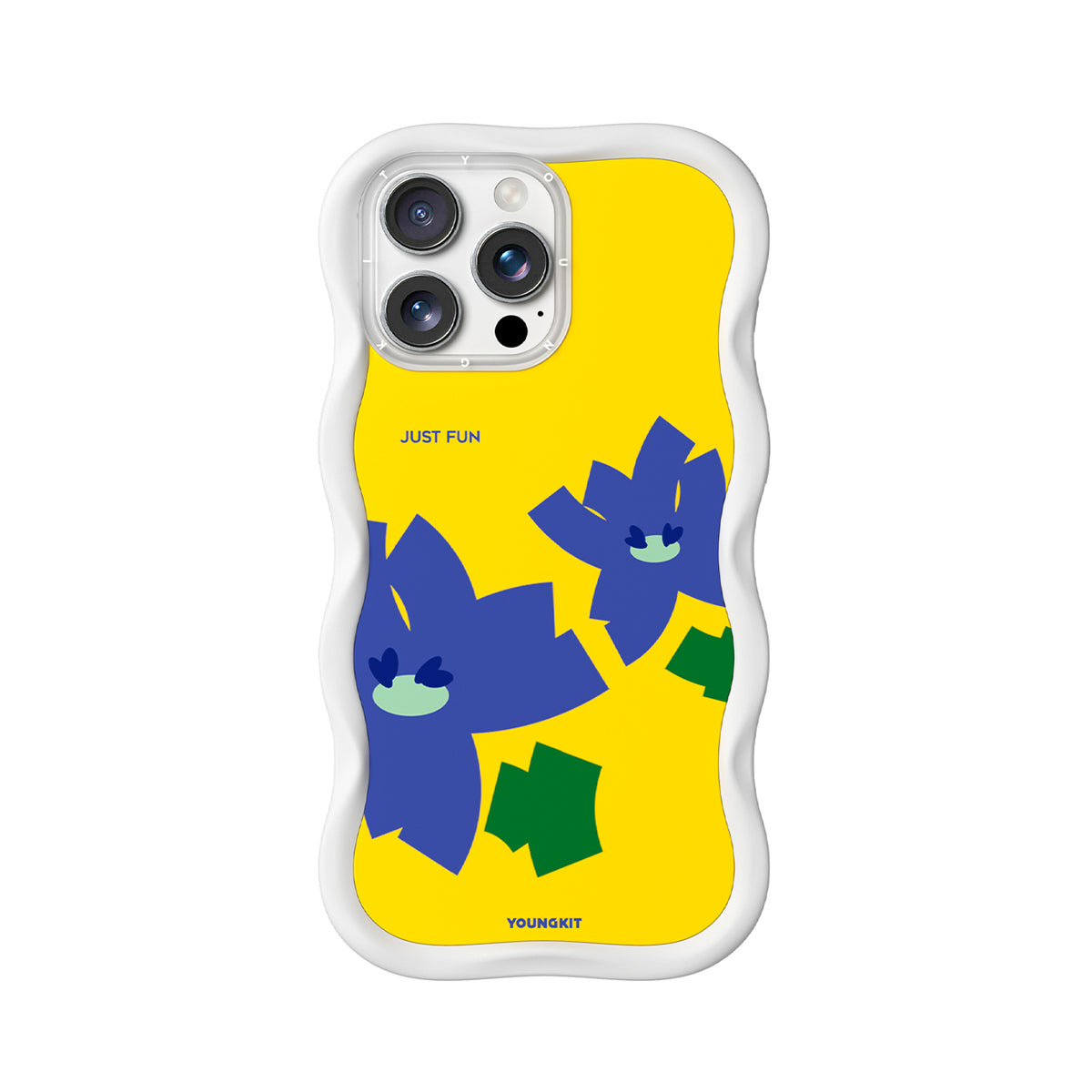 YOUNGKIT Funda CHD4 Floral Wavy para iPhone 16 Pro Compatible con MagSafe, Marco de Silicona y Trasera Removible, Iris Morado, Blanco Cloud Dance