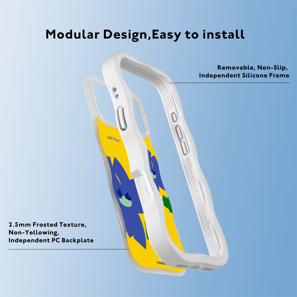 YOUNGKIT Funda CHD4 Floral Wavy para iPhone 16 Pro Compatible con MagSafe, Marco de Silicona y Trasera Removible, Iris Morado, Blanco Cloud Dance