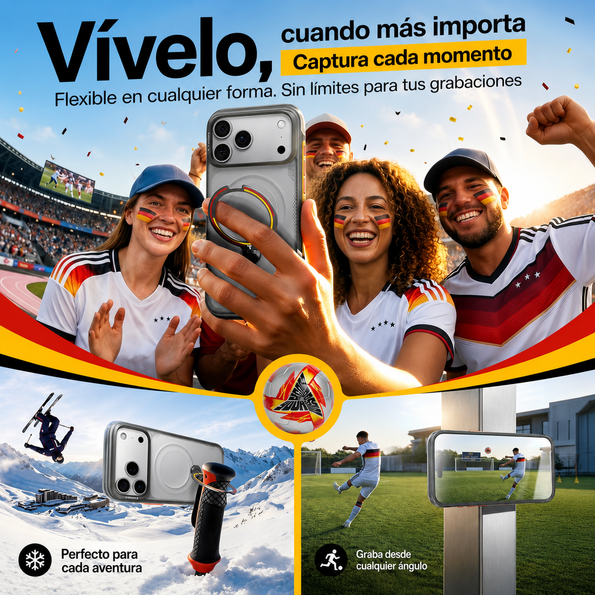 TORRAS Funda Ostand Q3 Air Football Limited con Soporte para iPhone 17 Pro/18 Pro Compatible con MagSafe, Iron Germany