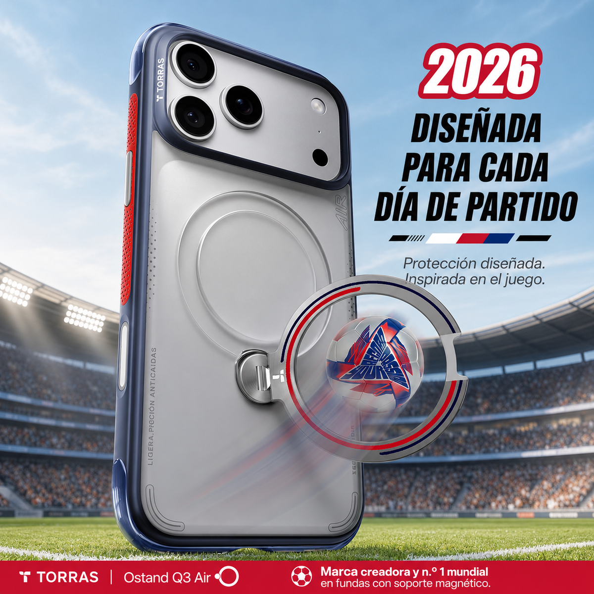 TORRAS Funda Ostand Q3 Air Football Limited con Soporte para iPhone 17 Pro Max/18 Pro Max Compatible con MagSafe, Lion England
