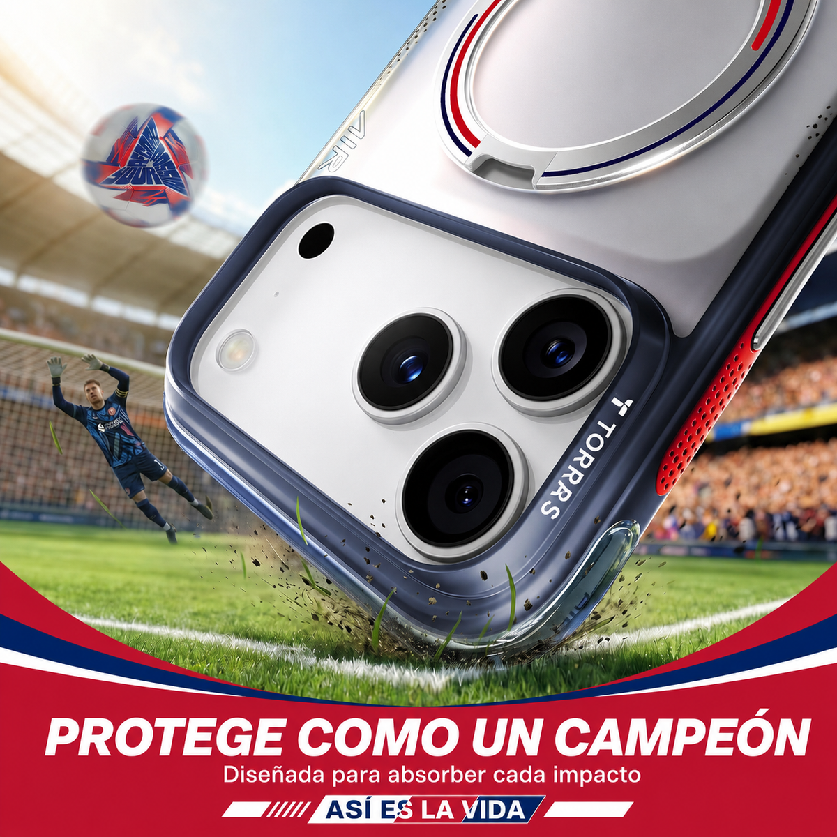 TORRAS Funda Ostand Q3 Air Football Limited con Soporte para iPhone 17 Pro Max/18 Pro Max Compatible con MagSafe, Lion England