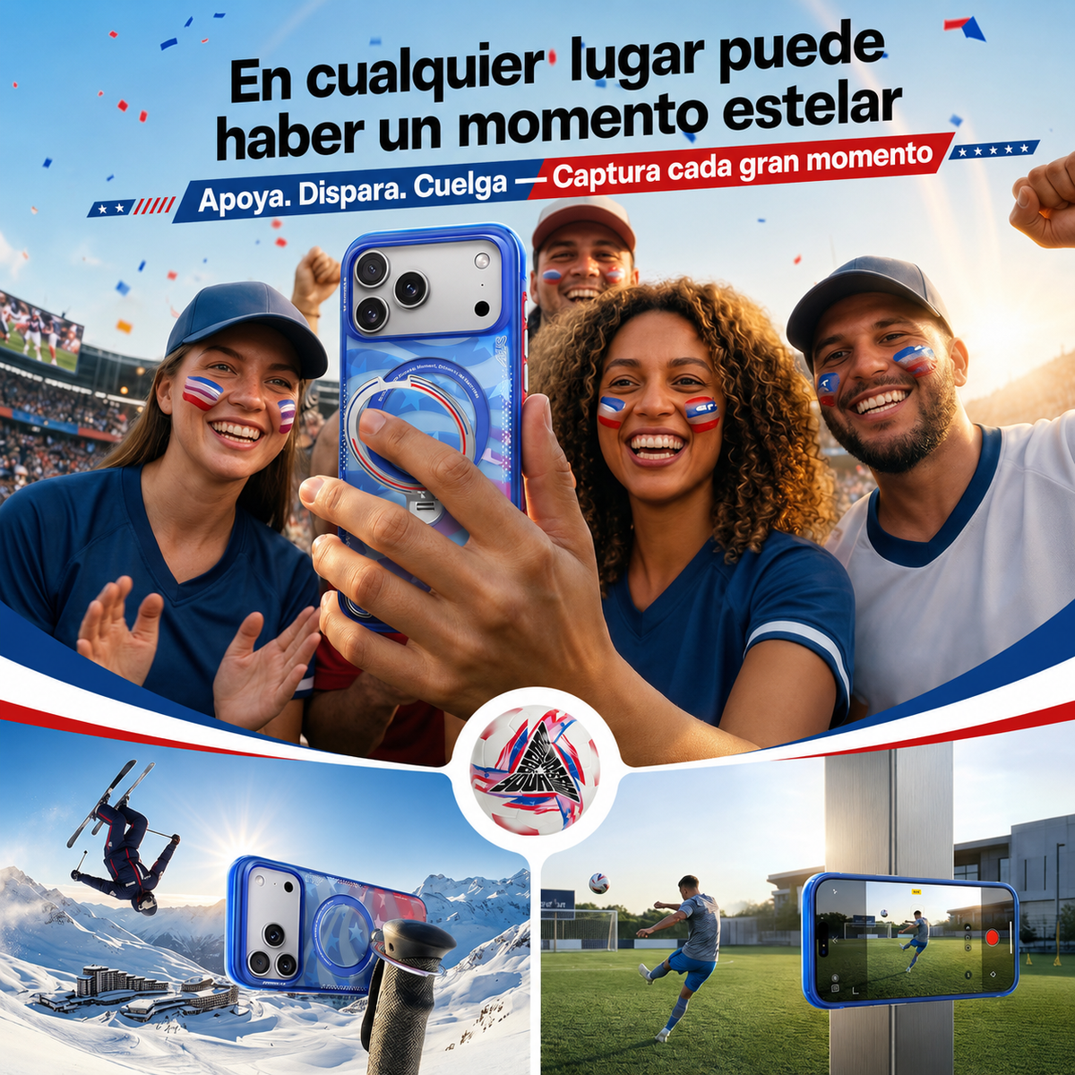TORRAS Funda Ostand Q3 Air Football Limited con Soporte para iPhone 17 Pro Max/18 Pro Max Compatible con MagSafe, Starlight USA