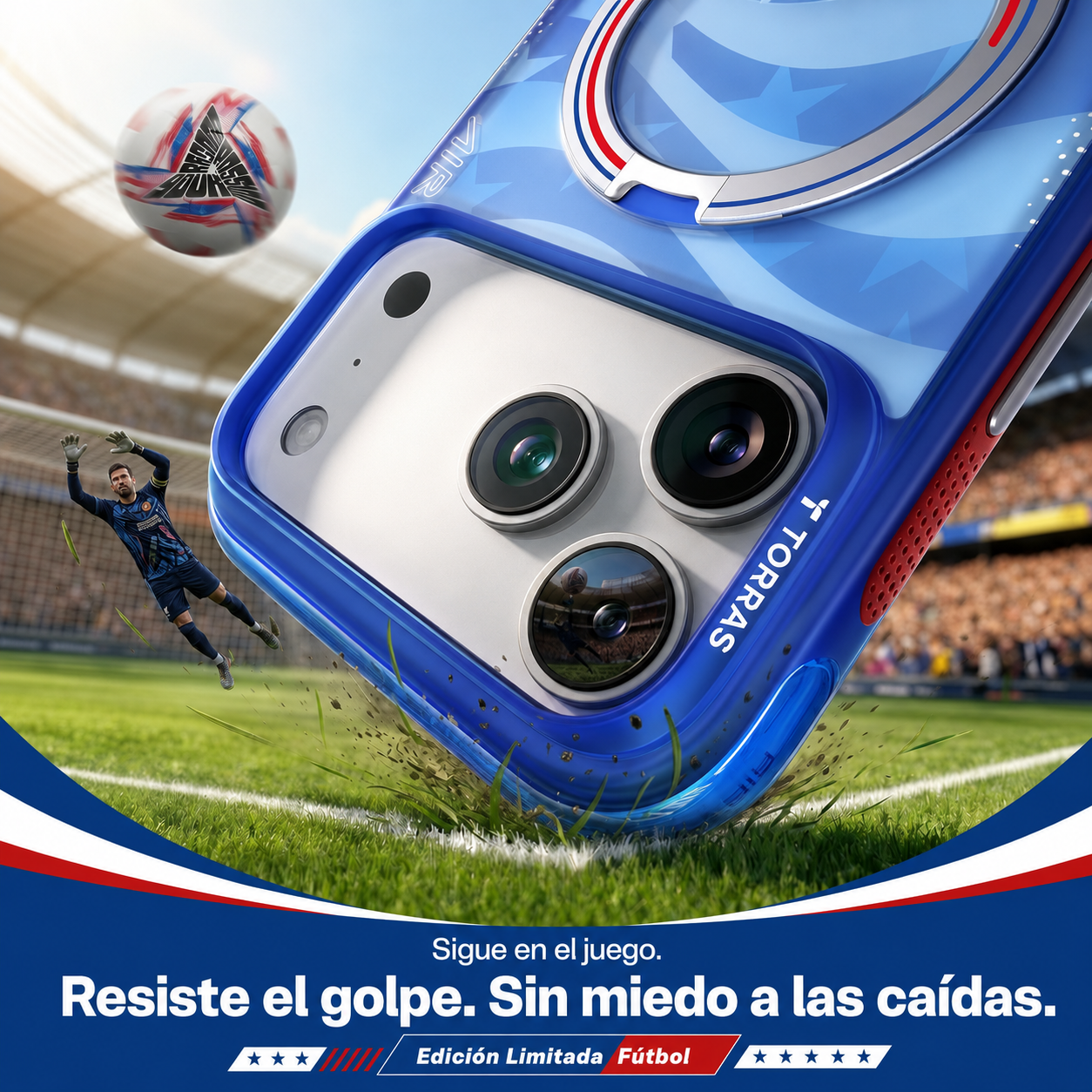 TORRAS Funda Ostand Q3 Air Football Limited con Soporte para iPhone 17 Pro/18 Pro Compatible con MagSafe, Starlight USA