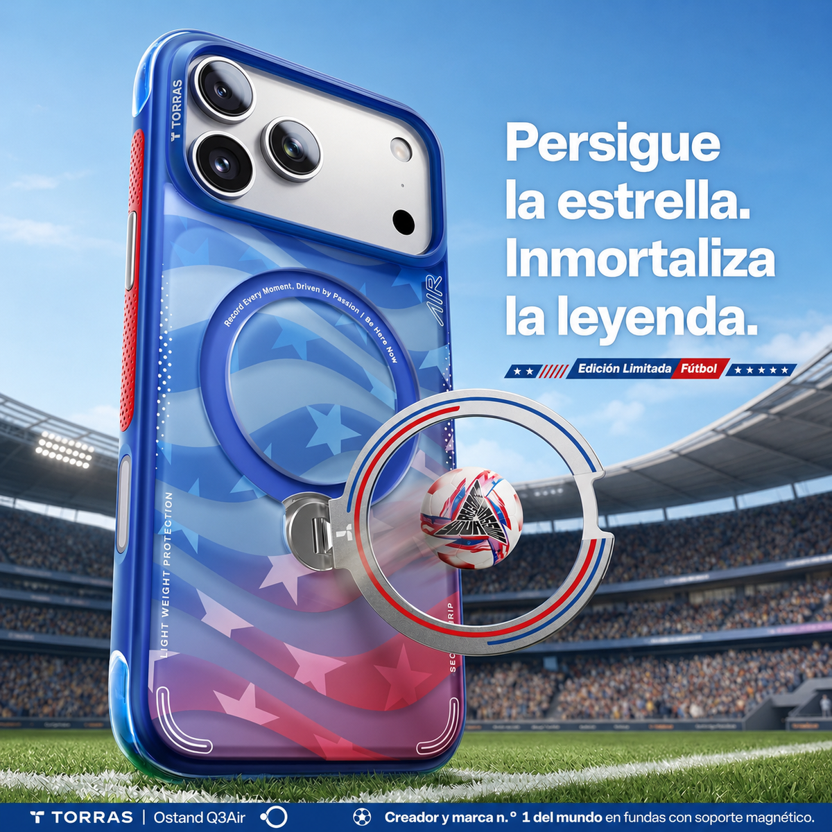 TORRAS Funda Ostand Q3 Air Football Limited con Soporte para iPhone 17 Pro/18 Pro Compatible con MagSafe, Starlight USA