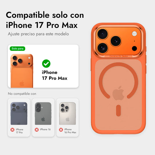 Benks Funda Mate Antihuellas para iPhone 17 Pro Max/18 Pro Max Compatible con MagSafe, Naranja