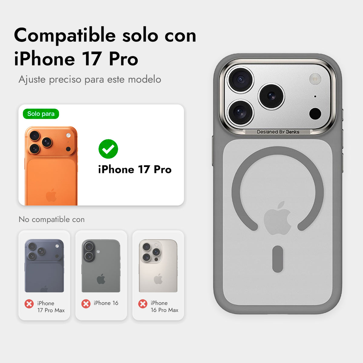 Benks Funda Mist Mate Antihuellas para iPhone 17 Pro/18 Pro Compatible con MagSafe, Gris