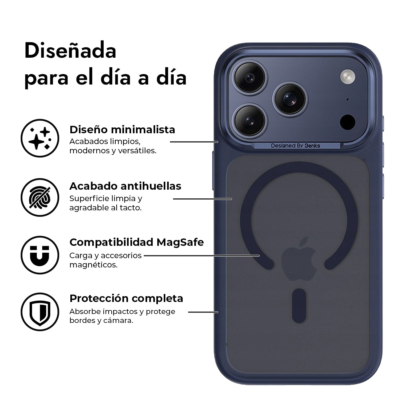 Benks Funda Mist Mate Antihuellas para iPhone 17 Pro Max/18 Pro Max Compatible con MagSafe, Azul
