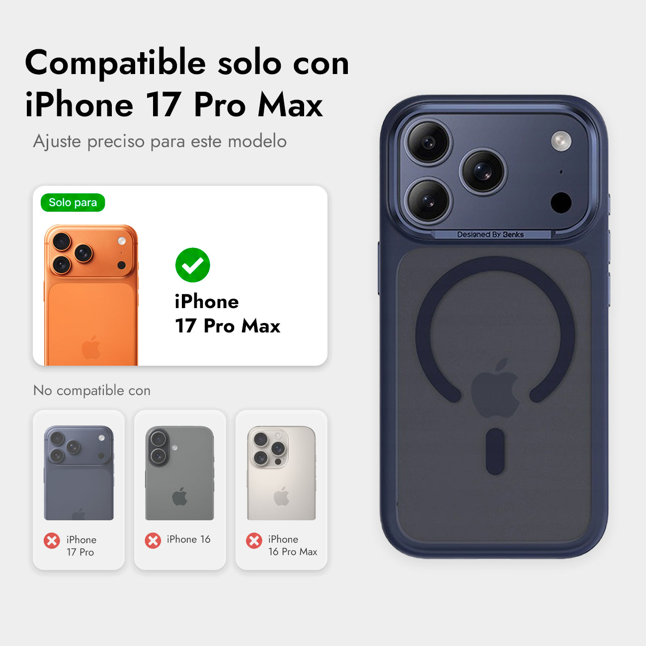 Benks Funda Mist Mate Antihuellas para iPhone 17 Pro Max/18 Pro Max Compatible con MagSafe, Azul