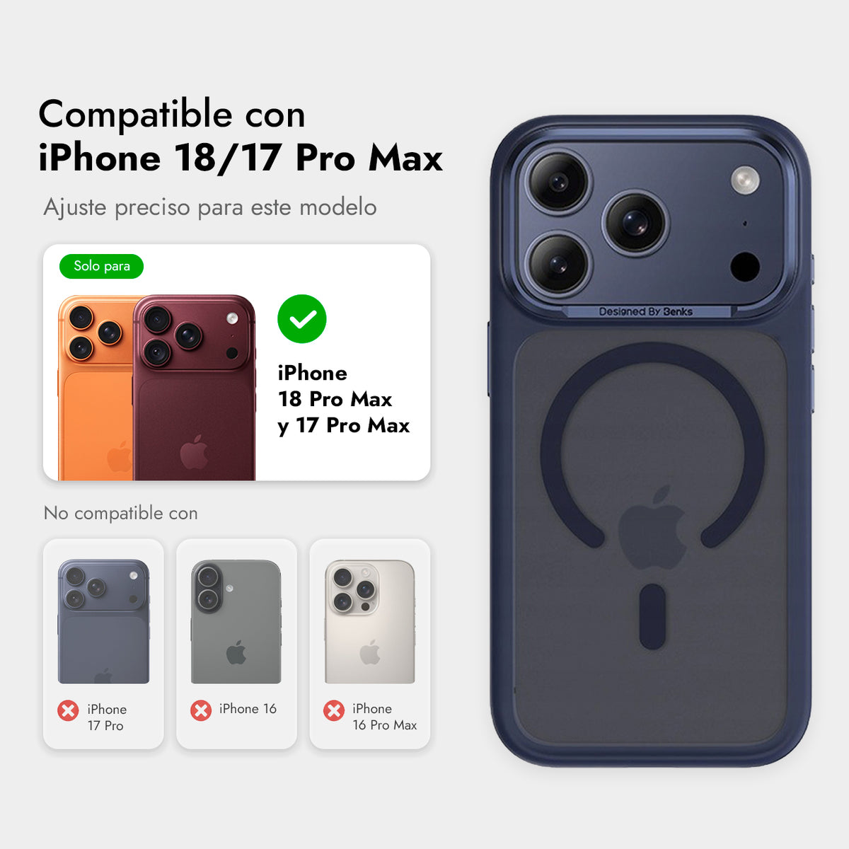 Benks Funda Mist Mate Antihuellas para iPhone 17 Pro Max/18 Pro Max Compatible con MagSafe, Azul