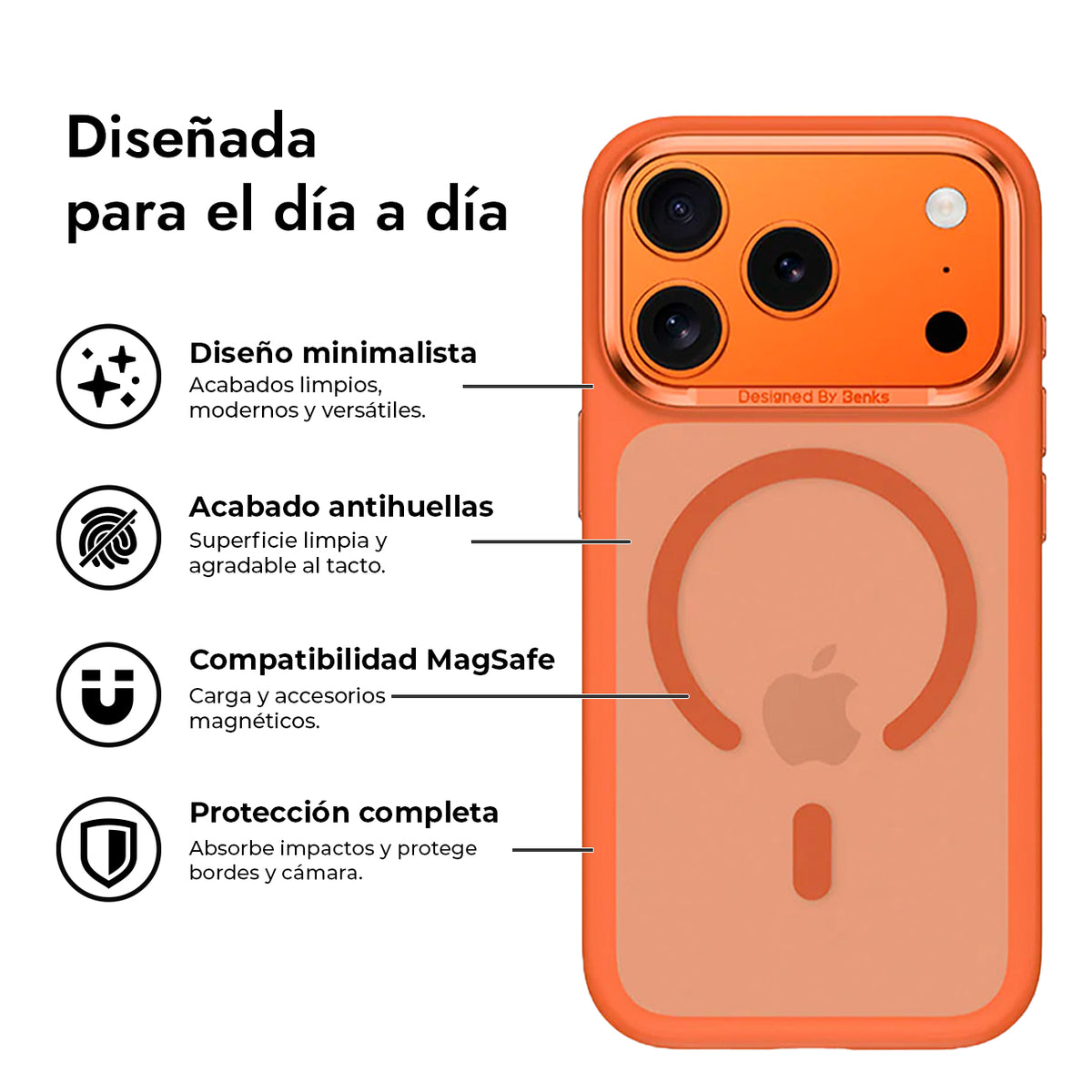 Benks Funda Mate Antihuellas para iPhone 17 Pro/18 Pro Compatible con MagSafe, Naranja