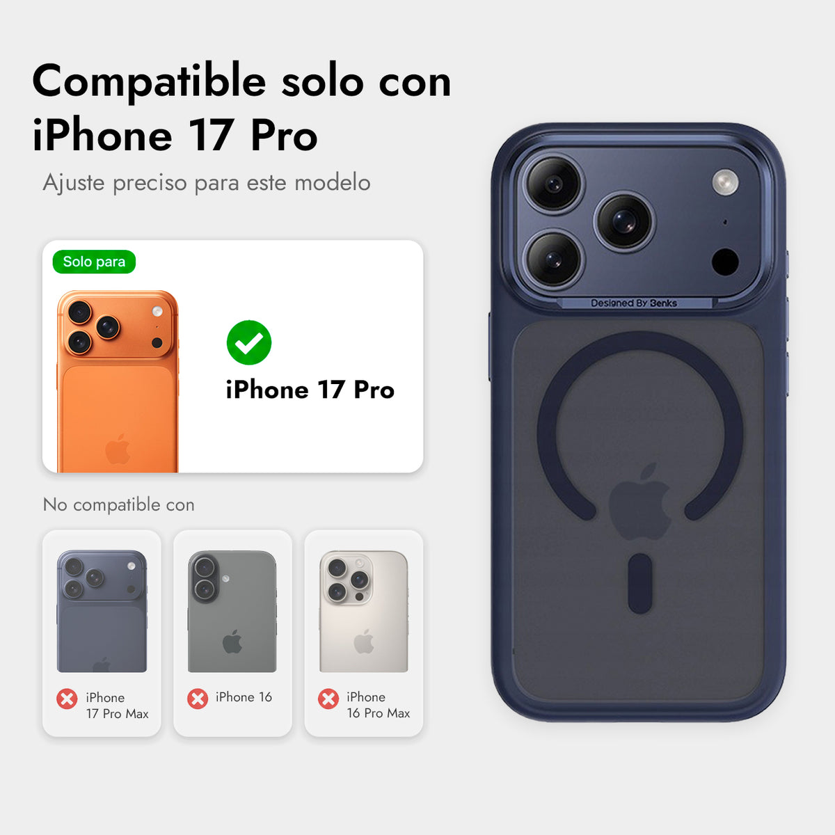 Benks Funda Mist Mate Antihuellas para iPhone 17 Pro/18 Pro Compatible con MagSafe, Azul