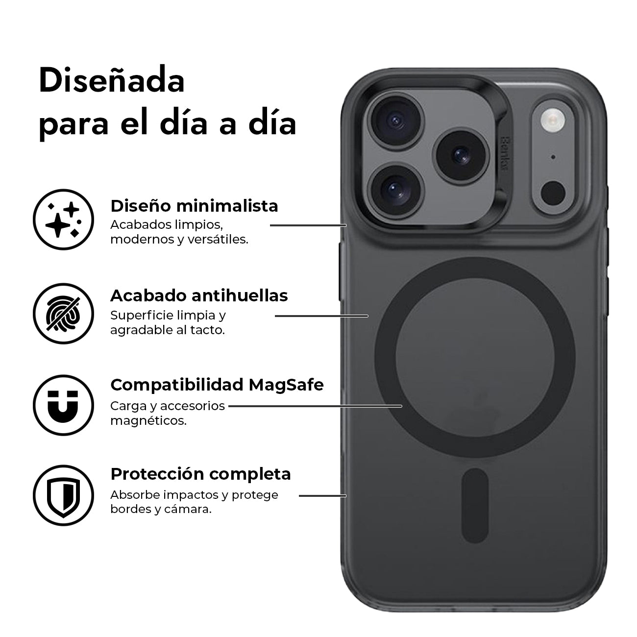 Benks Funda con Airbags Anticaídas para iPhone 17 Pro Compatible con MagSafe, Negra
