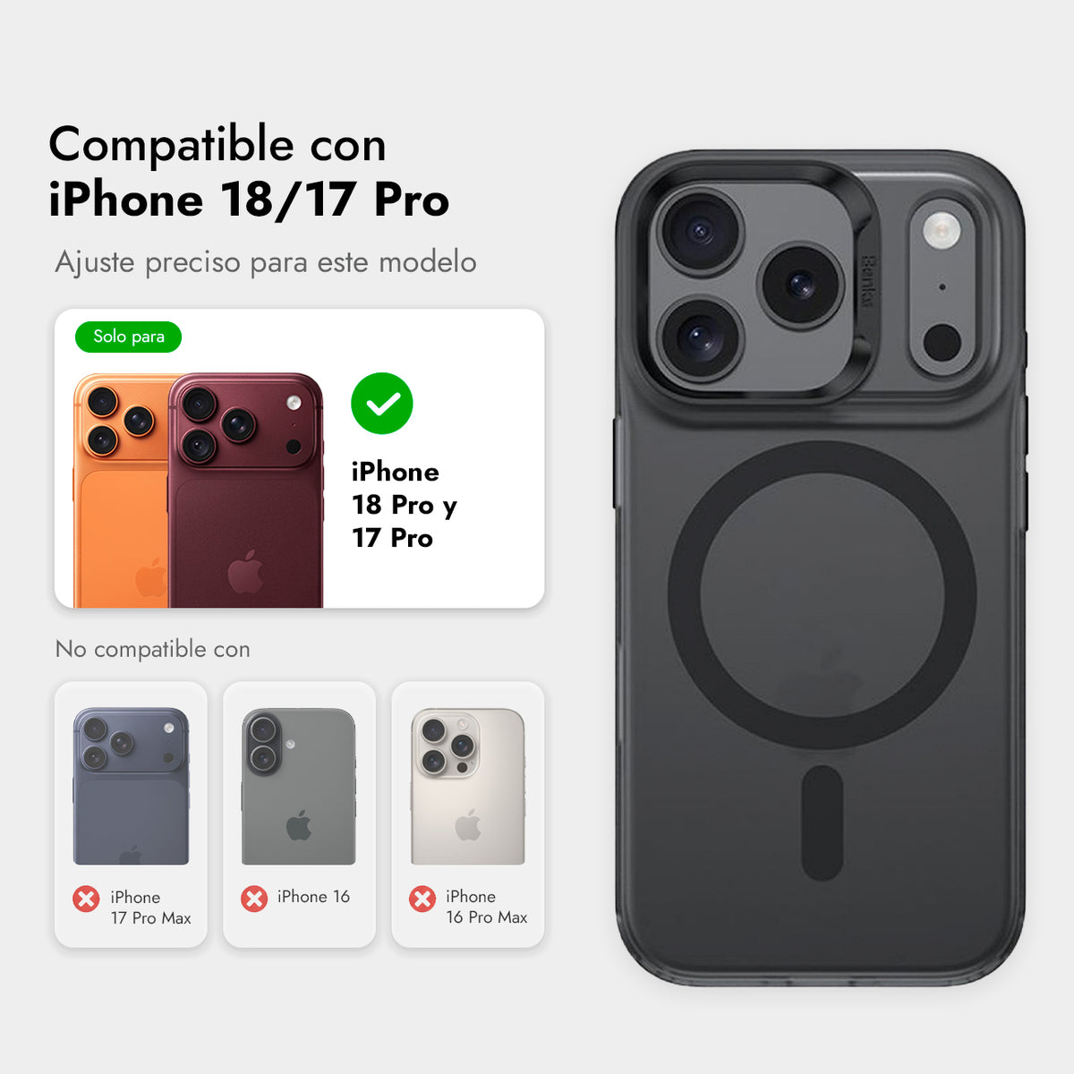 Benks Funda con Airbags Anticaídas para iPhone 17 Pro / 18 Pro Compatible con MagSafe, Negra