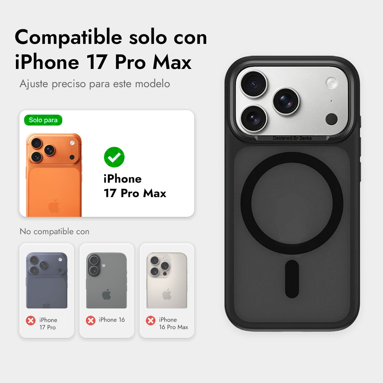 Benks Funda Mate Antihuellas para iPhone 17 Pro Max/18 Pro Max Compatible con MagSafe, Negra
