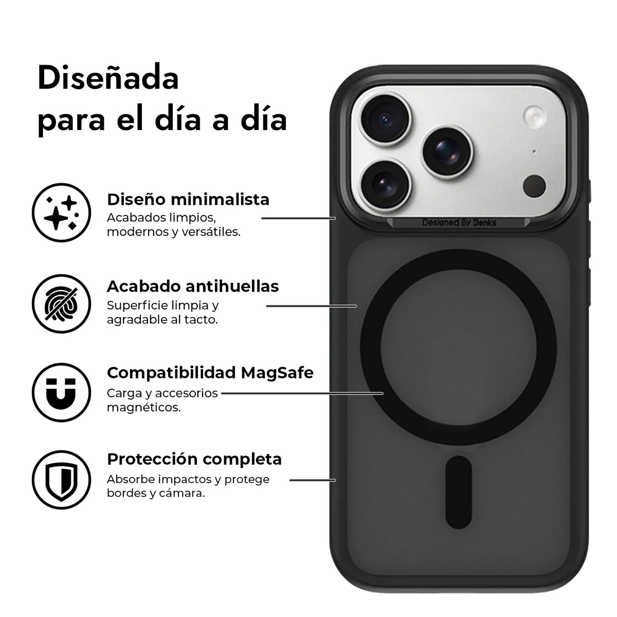 Benks Funda Mate Antihuellas para iPhone 17 Pro Max/18 Pro Max Compatible con MagSafe, Negra