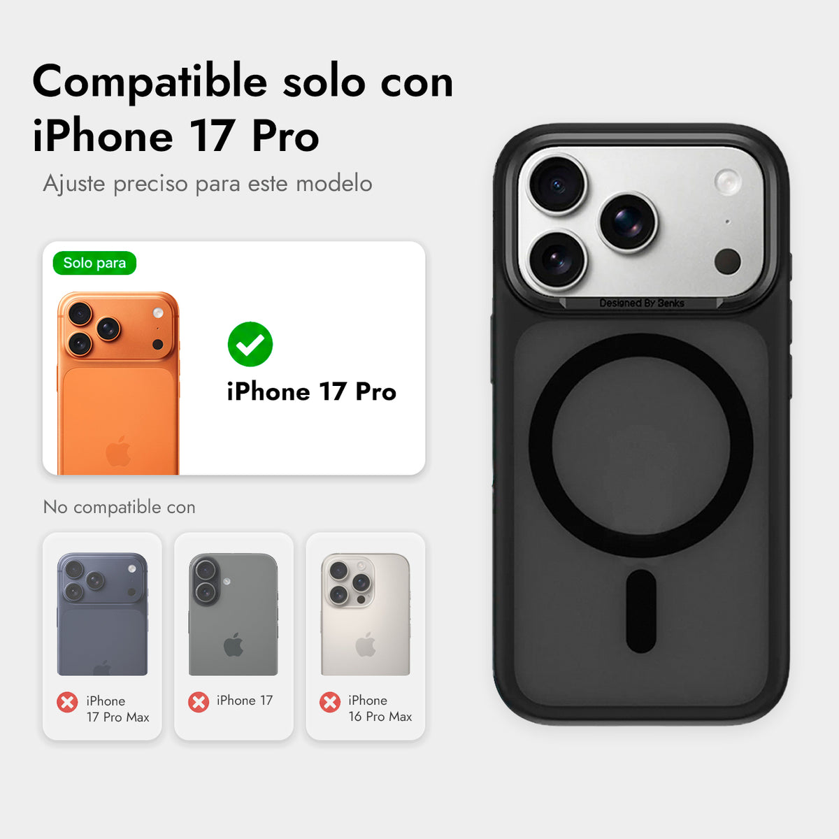 Benks Funda Mist Mate Antihuellas para iPhone 17 Pro/18 Pro Compatible con MagSafe, Negra