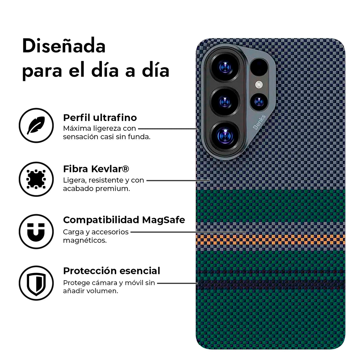 Benks Funda ArmorAir de Fibra de Aramida Kevlar para Galaxy S26 Ultra con Anillo Magnético, Aurora Edition