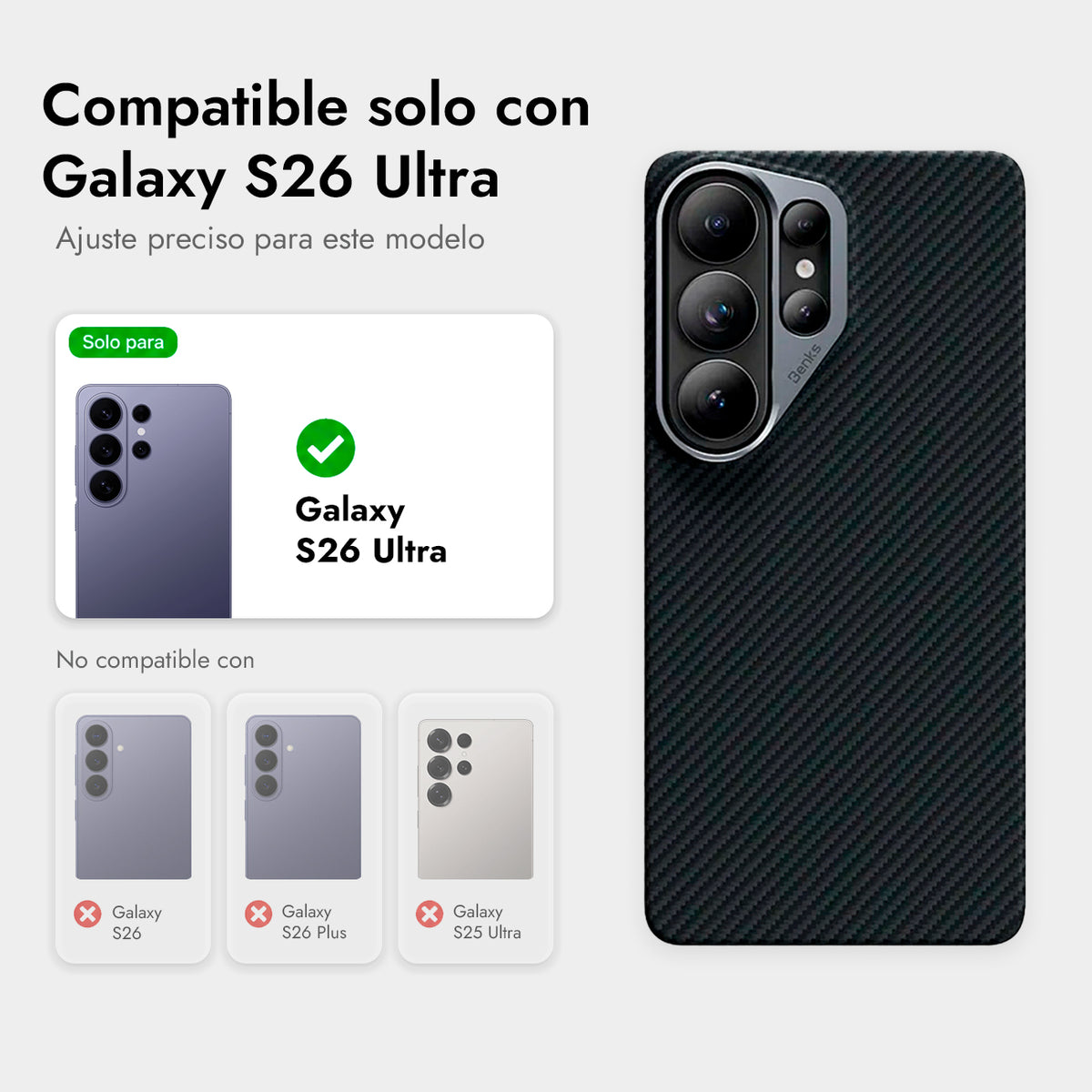 Benks Funda ArmorAir de Fibra de Aramida Kevlar 600D para Galaxy S26 Ultra con Anillo Magnético, Negro