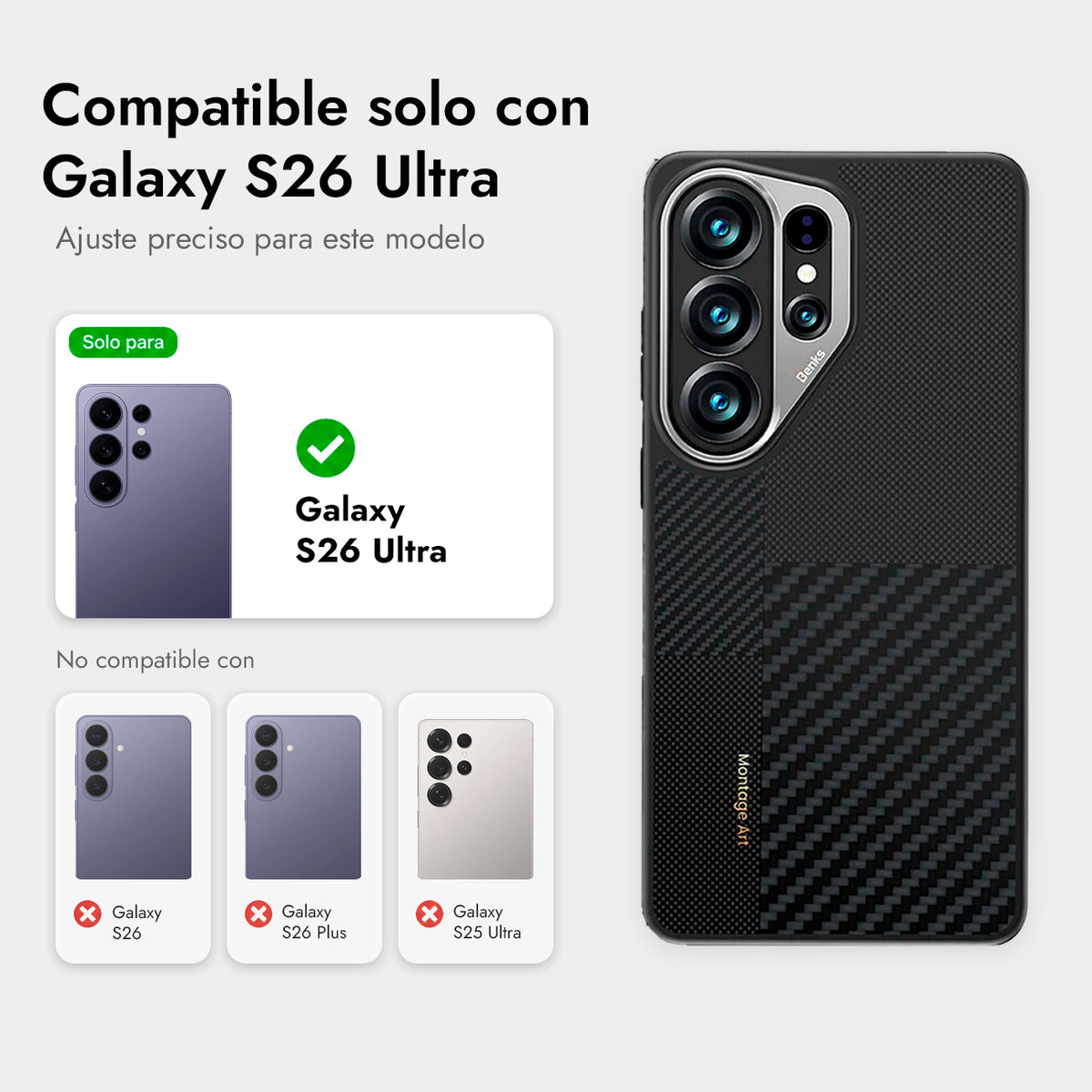 Benks Funda ArmorPro Montage de Fibra de Aramida Kevlar para Galaxy S26 Ultra con Anillo Magnético, Negro