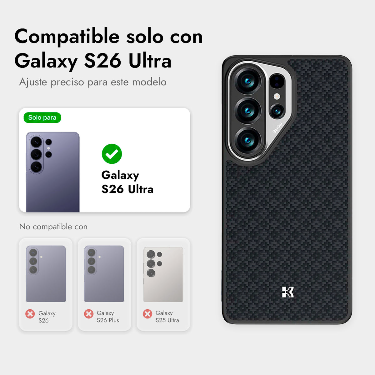 Benks Funda ArmorPro ArmorGrid de Fibra de Aramida Kevlar para Galaxy S26 Ultra con Anillo Magnético, Negro Obsidiana