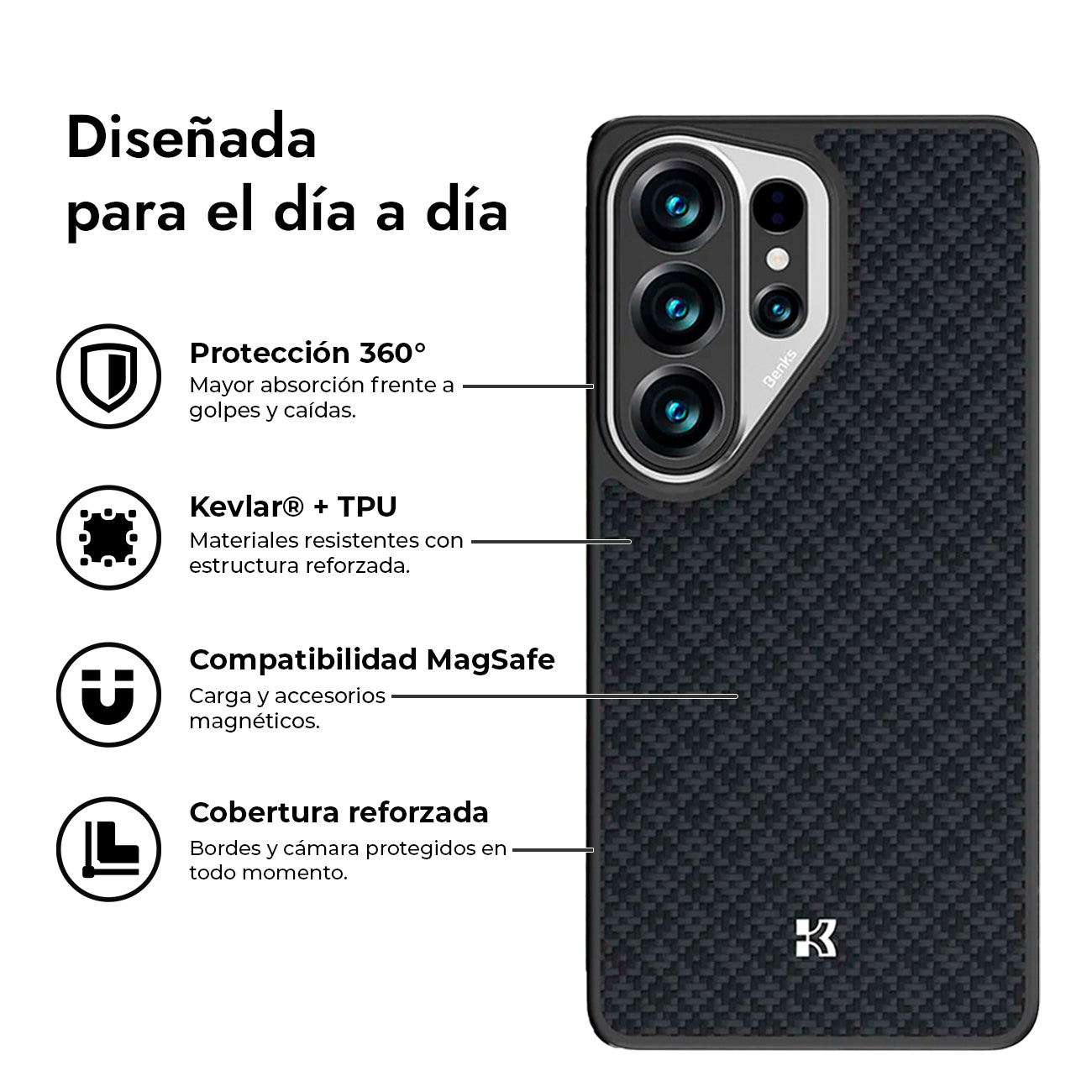 Benks Funda ArmorPro ArmorGrid de Fibra de Aramida Kevlar para Galaxy S26 Ultra con Anillo Magnético, Negro Obsidiana