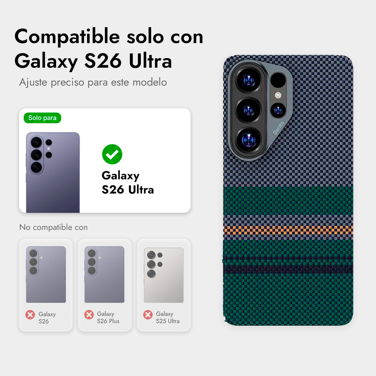 Benks Funda ArmorPro de Fibra de Aramida Kevlar para Galaxy S26 Ultra con Anillo Magnético, Aurora Edition