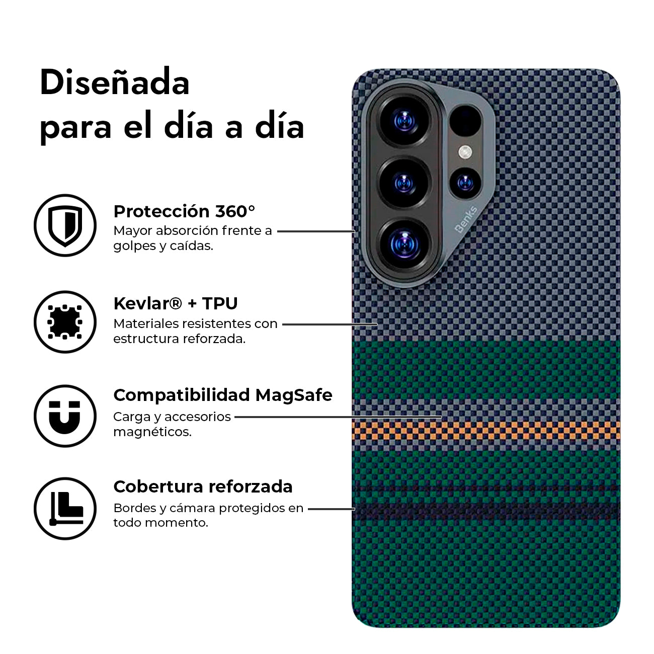 Benks Funda ArmorPro de Fibra de Aramida Kevlar para Galaxy S26 Ultra con Anillo Magnético, Aurora Edition