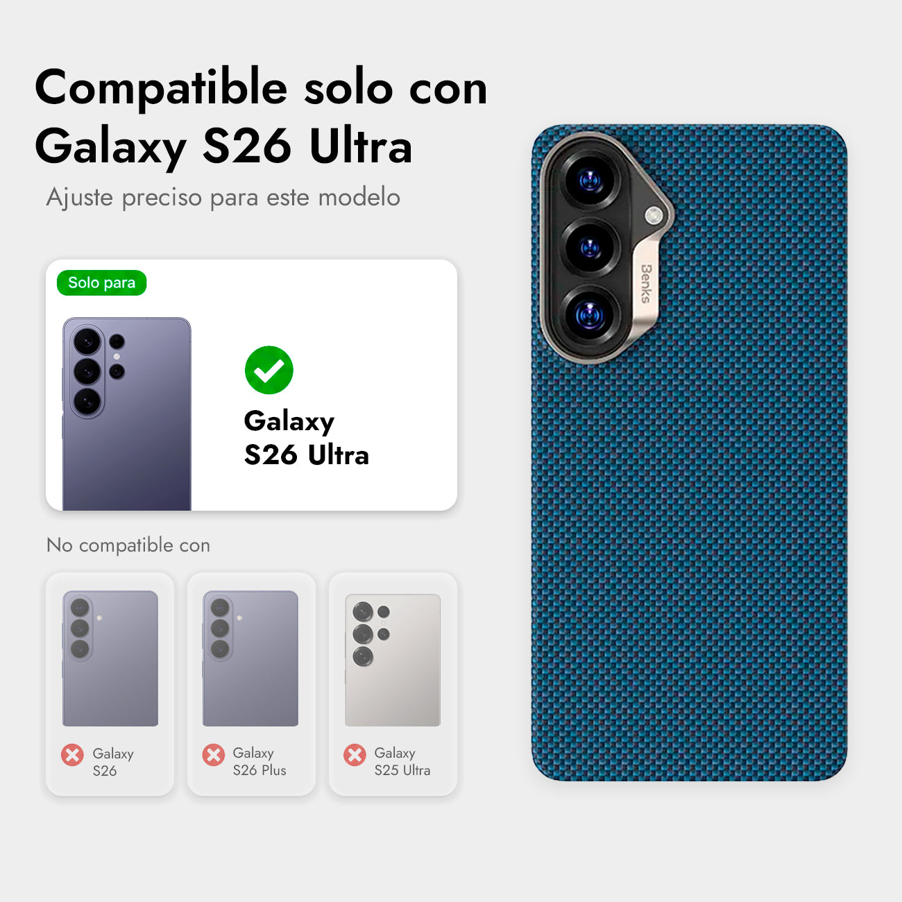 Benks Funda ArmorTint de Fibra de Aramida Kevlar para Galaxy S26 Ultra con Anillo Magnético, Azul