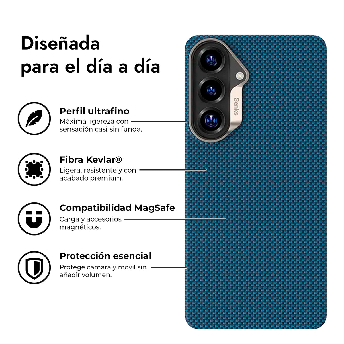 Benks Funda ArmorTint de Fibra de Aramida Kevlar para Galaxy S26 Ultra con Anillo Magnético, Azul