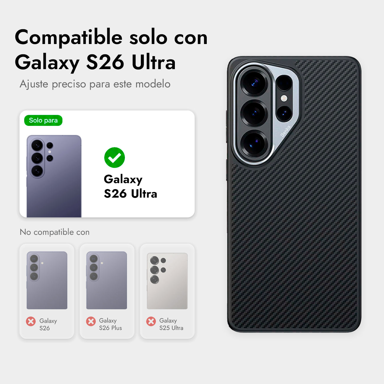 Benks Funda ArmorPro de Fibra de Aramida Kevlar 600D para Galaxy S26 Ultra con Anillo Magnético, Negro
