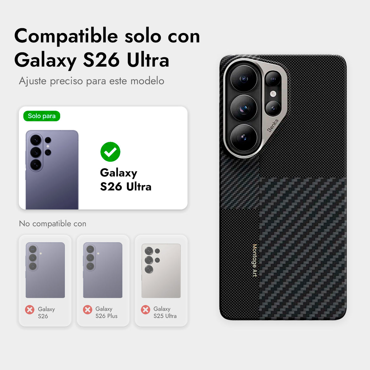 Benks Funda ArmorAir Montage de Fibra de Aramida Kevlar para Galaxy S26 Ultra con Anillo Magnético, Negro