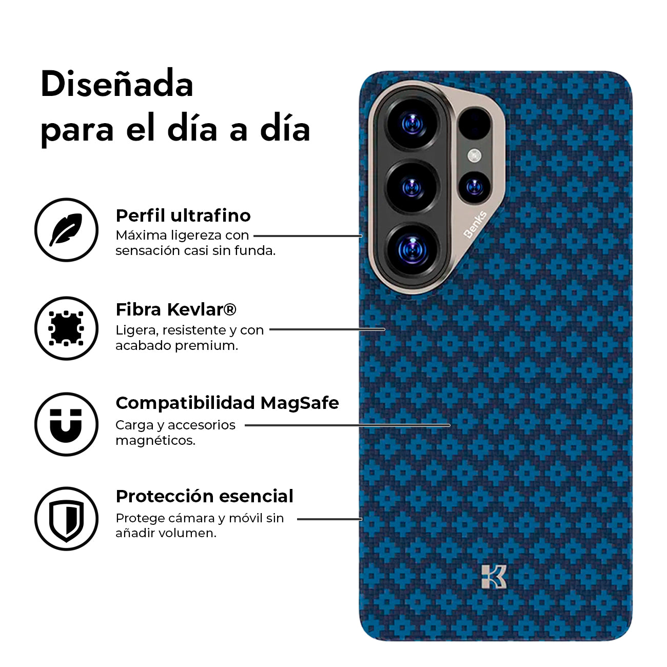 Benks Funda ArmorAir ArmorGrid de Fibra de Aramida Kevlar para Galaxy S26 Ultra con Anillo Magnético, Azul Celeste