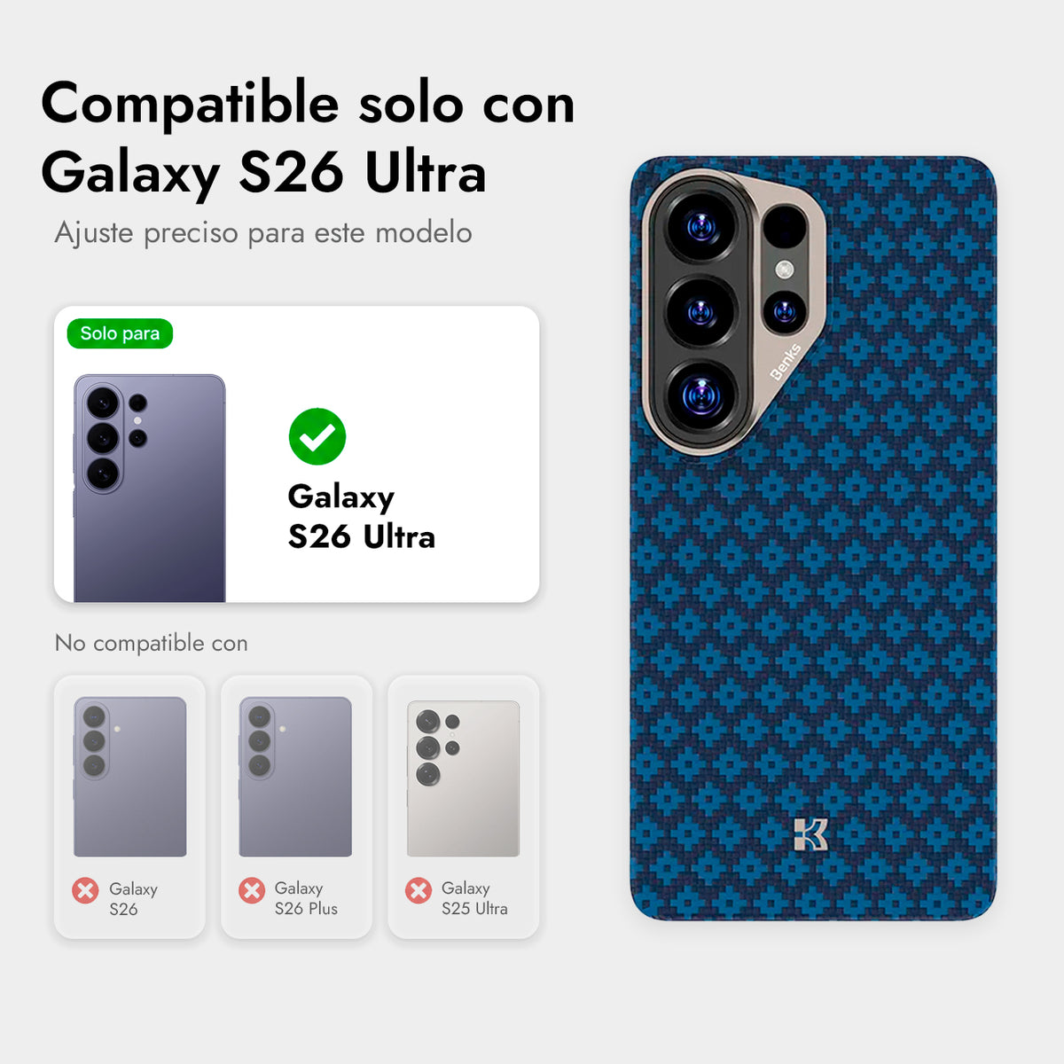 Benks Funda ArmorAir ArmorGrid de Fibra de Aramida Kevlar para Galaxy S26 Ultra con Anillo Magnético, Azul Celeste