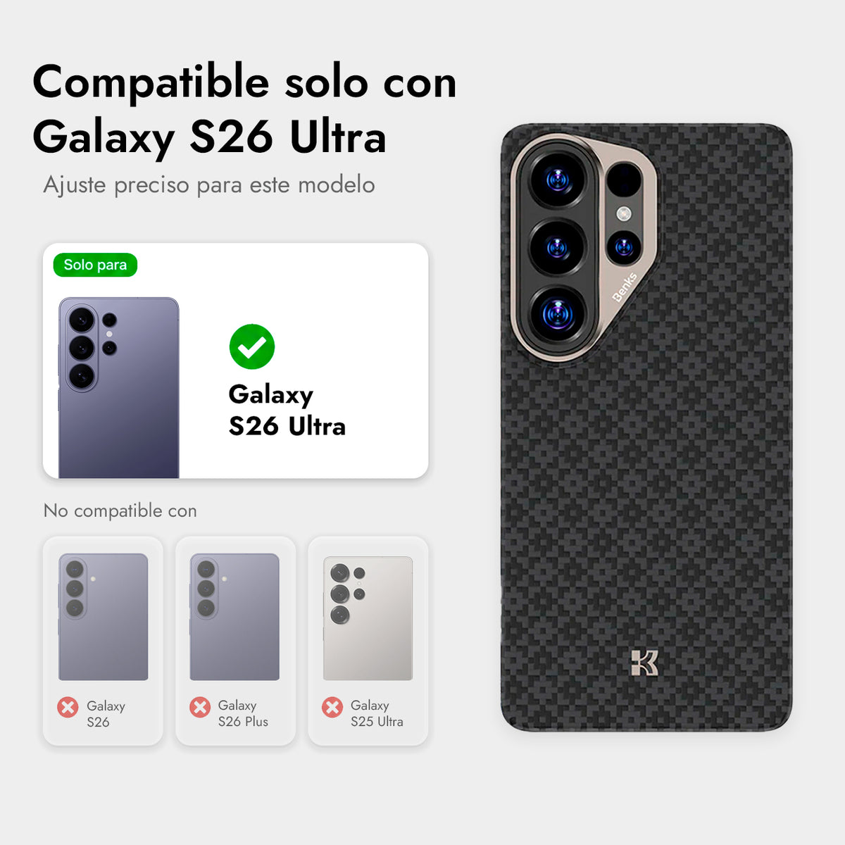 Benks Funda ArmorAir ArmorGrid de Fibra de Aramida Kevlar para Galaxy S26 Ultra con Anillo Magnético, Negro Obsidiana