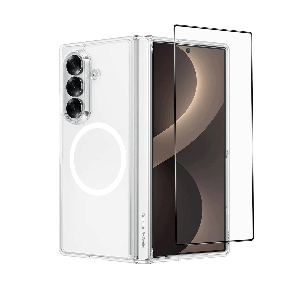 Benks Funda Crystal Grand Combo para Galaxy Z Fold 8 Ultra con Anillo Magnético, Transparente
