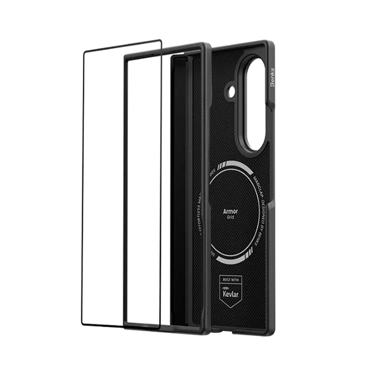 Benks Funda ArmorGrid Pro Grand Combo de Fibra de Aramida Kevlar para Galaxy Z Fold 8 Ultra con Anillo Magnético, Negra