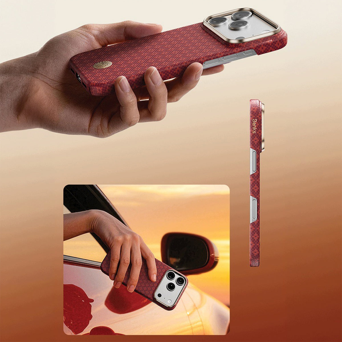 Benks Funda ArmorGrid Air de Fibra de Aramida Kevlar para iPhone 18 Pro Compatible con MagSafe, Sawy Red