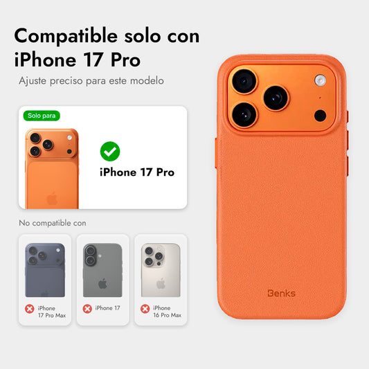 Benks Case for iPhone 17 Pro - Orange MagSafe Case with Leather-Like Finish, Durable and with Precise Camera Button