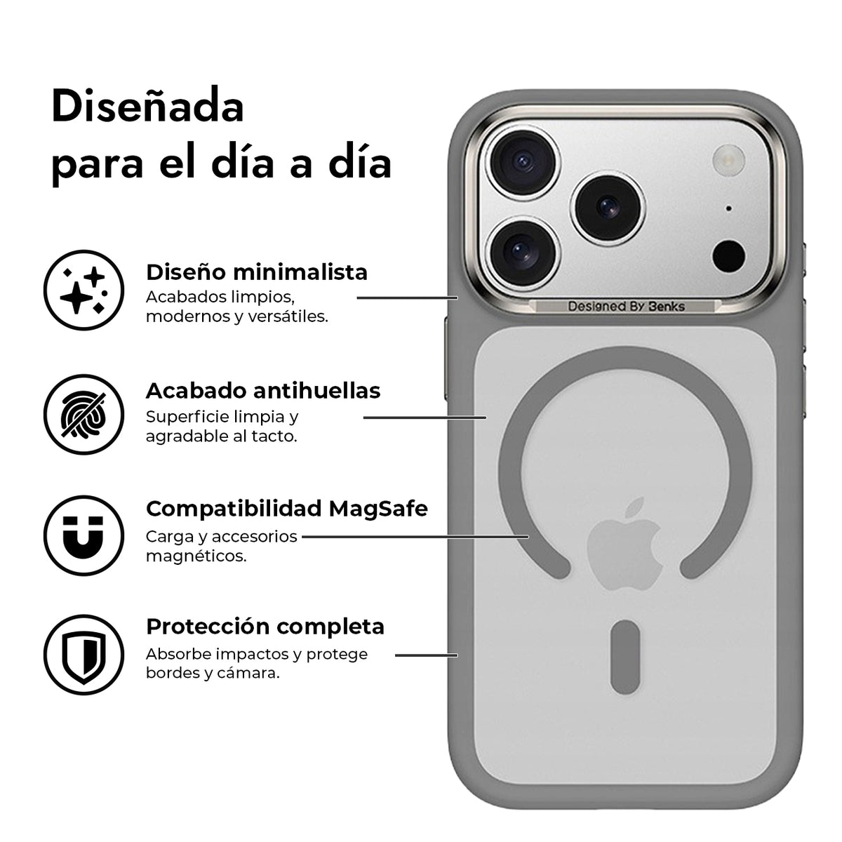 Benks Funda Mate Antihuellas para iPhone 17 Pro Max/18 Pro Max Compatible con MagSafe, Gris