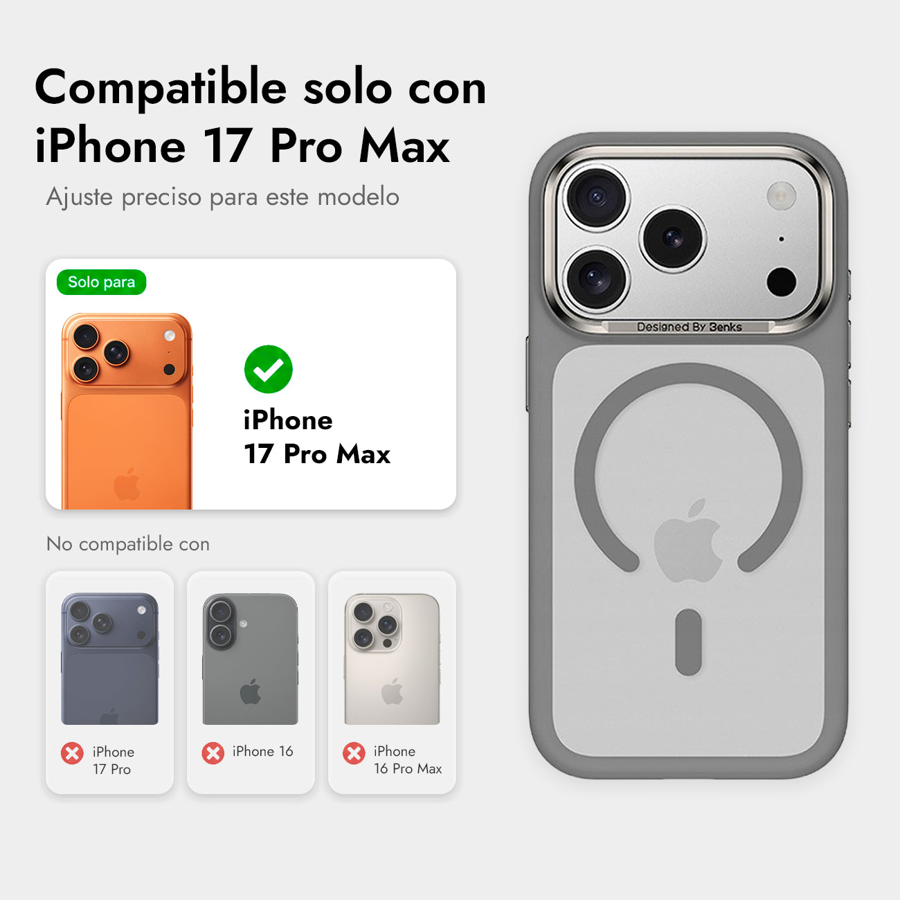 Benks Funda Mate Antihuellas para iPhone 17 Pro Max/18 Pro Max Compatible con MagSafe, Gris