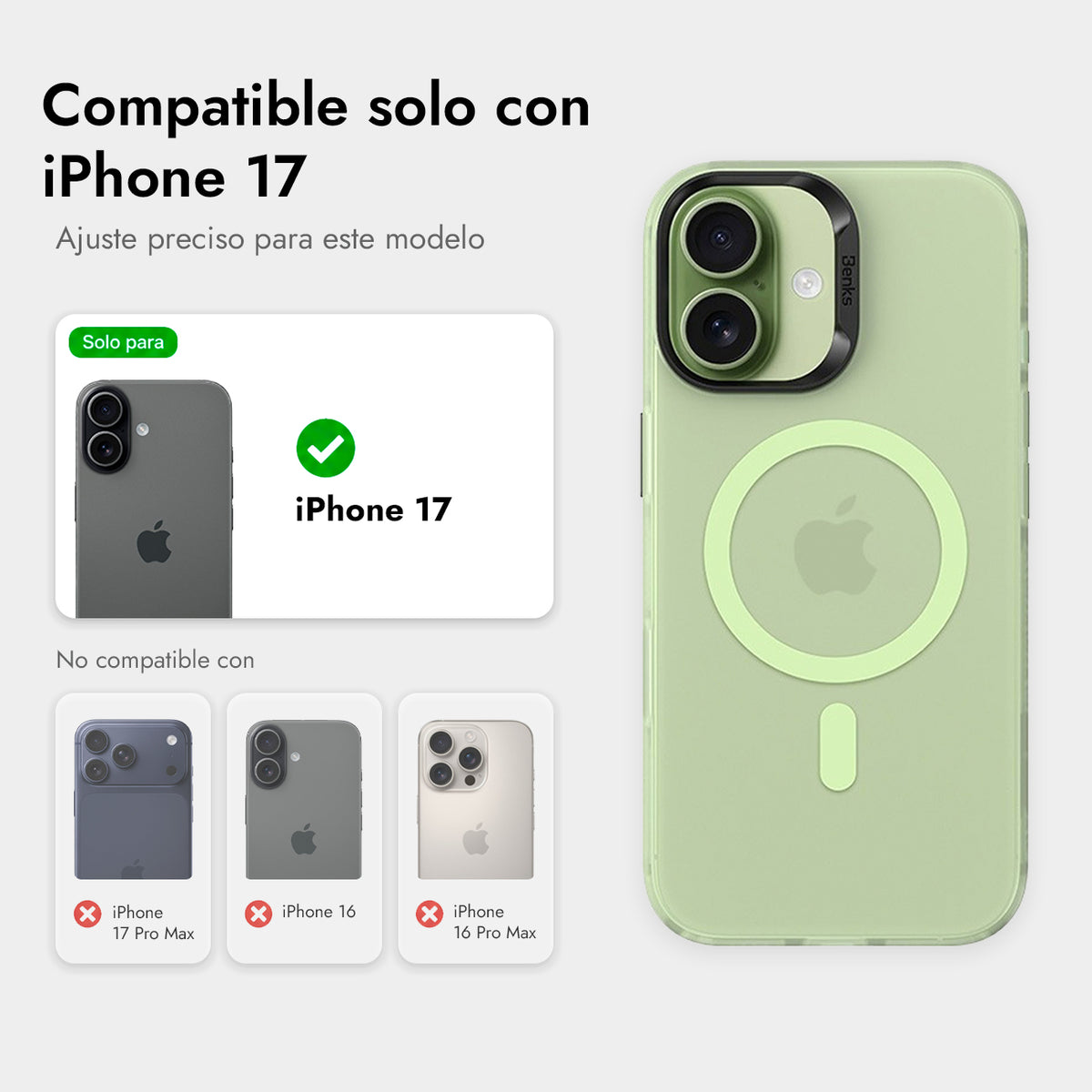 Benks Funda con Airbags Anticaídas para iPhone 17 Compatible con MagSafe, Verde